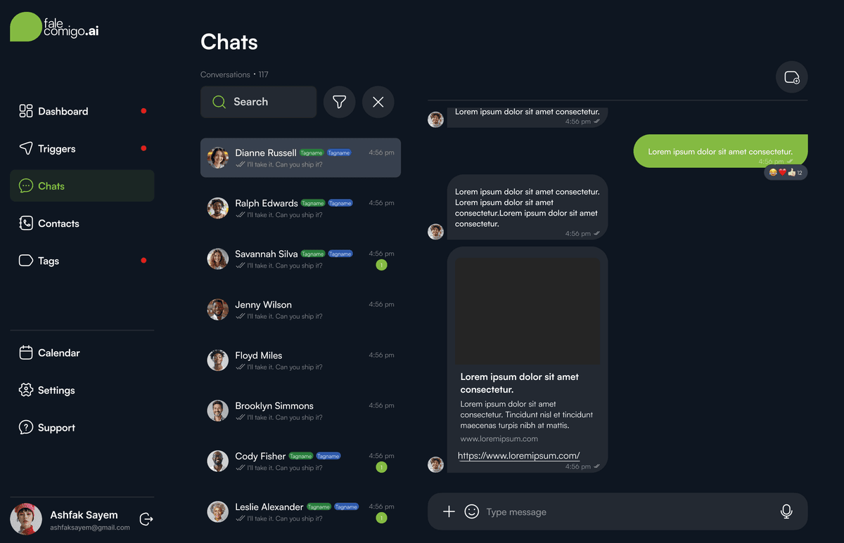 Dashboard de gestão comercial