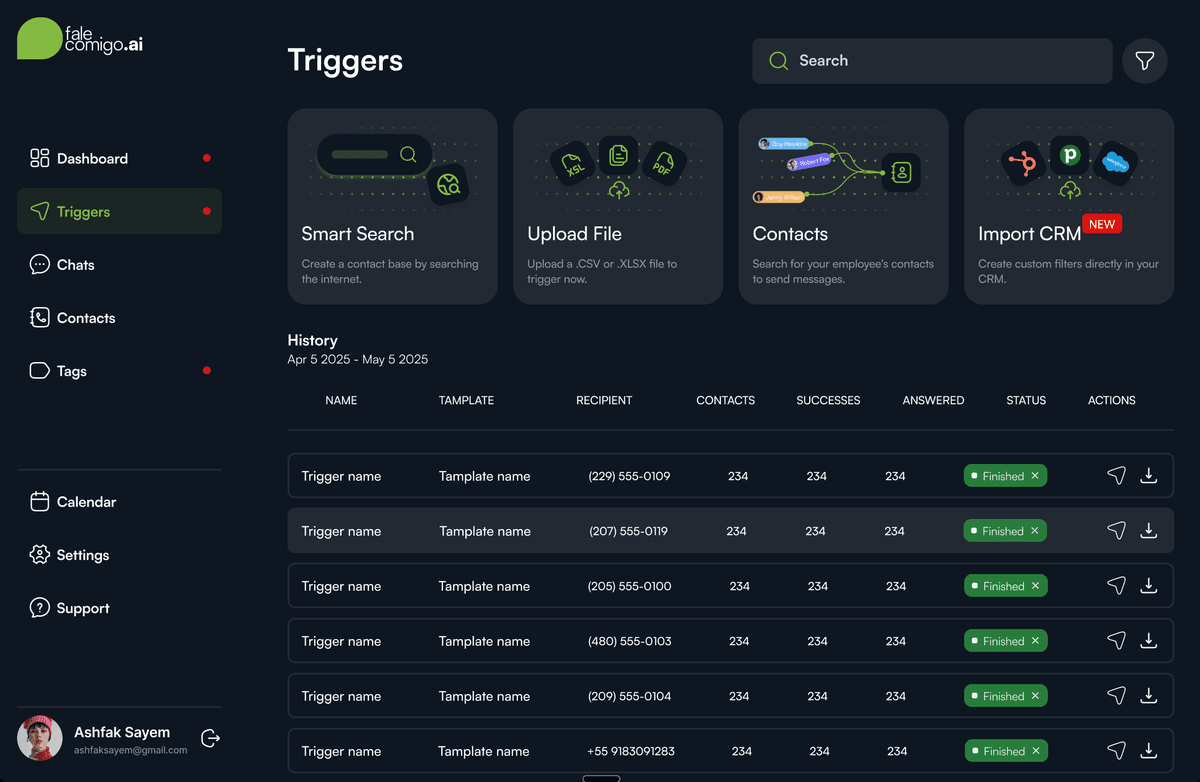 Dashboard de prospecção com IA